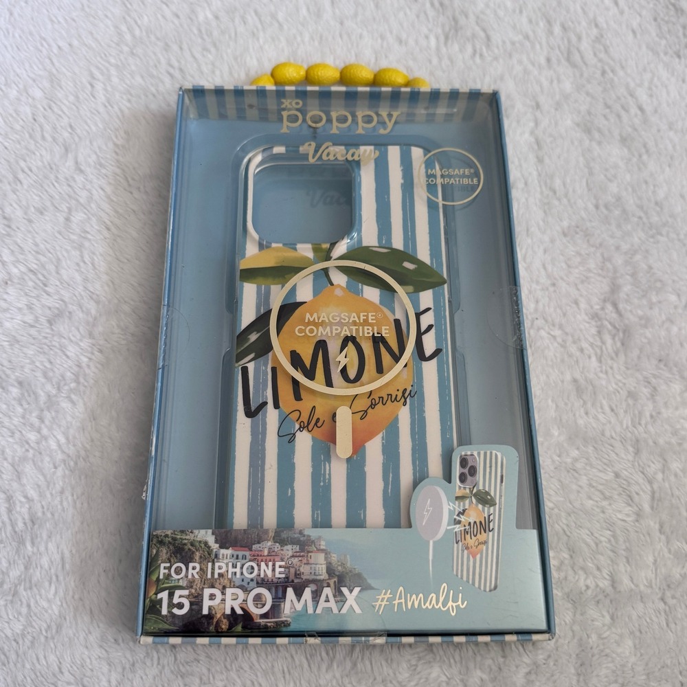XO Poppy for iPhone 15 Pro Max Case MagSafe Amalfi Limone Blue Stripe NIP